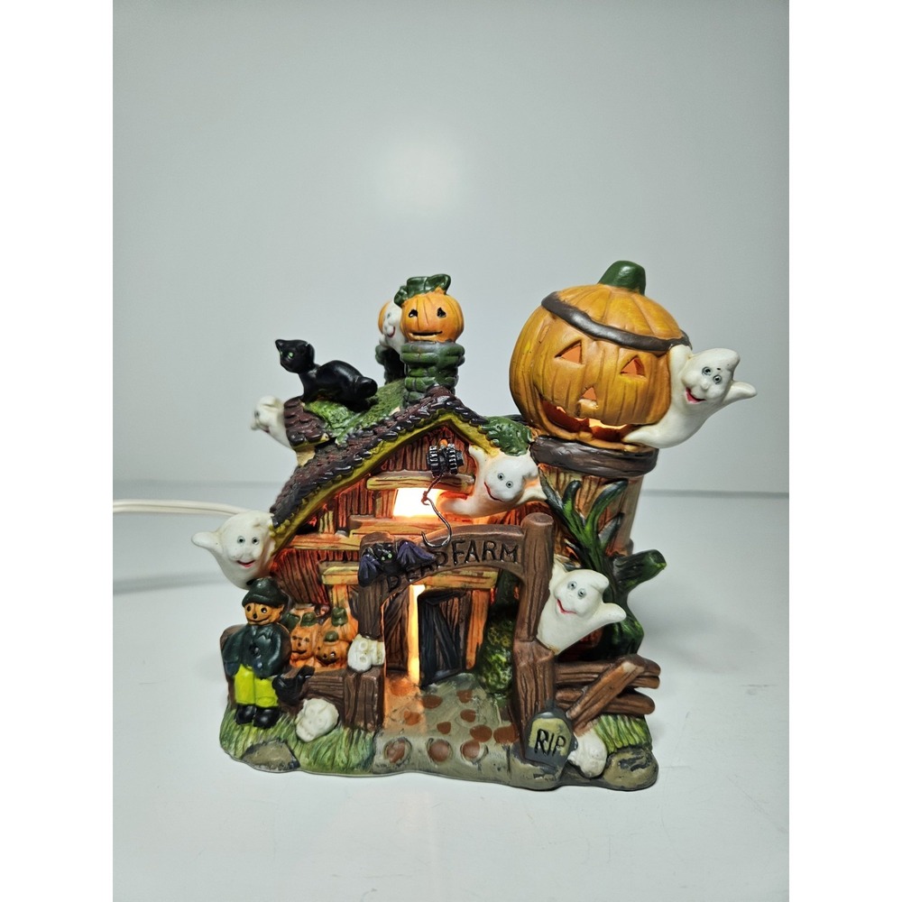 Spooky Hollow DEAD FARM Lighted Porcelain Halloween House Village Vintage